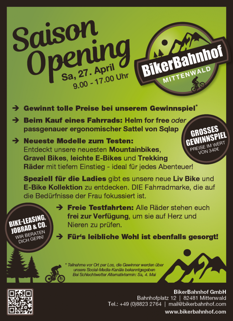 BikerBahnhof Fahrradgeschäft Mittenwald Saison Opening